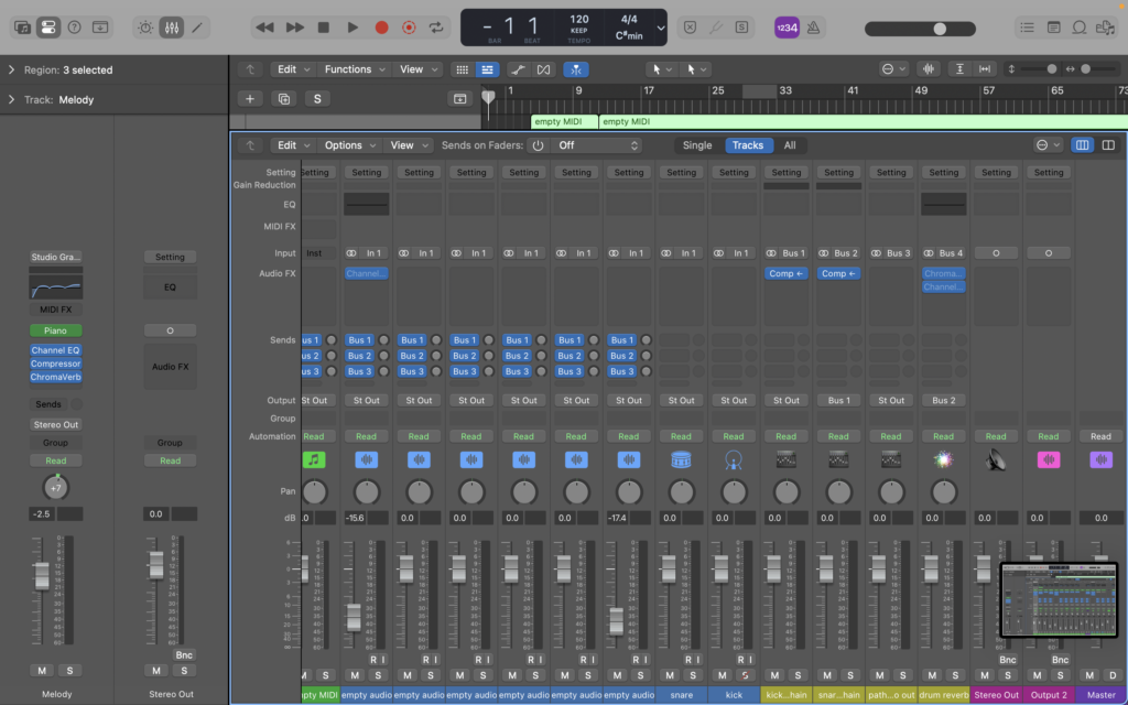 Picture of Gain Staging setup in Logic Pro